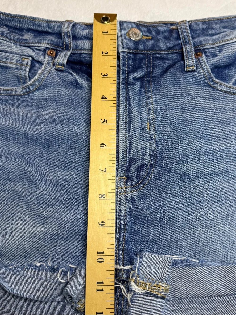Old Navy Medium Blue Distressed Rolled-Hem Jean Shorts